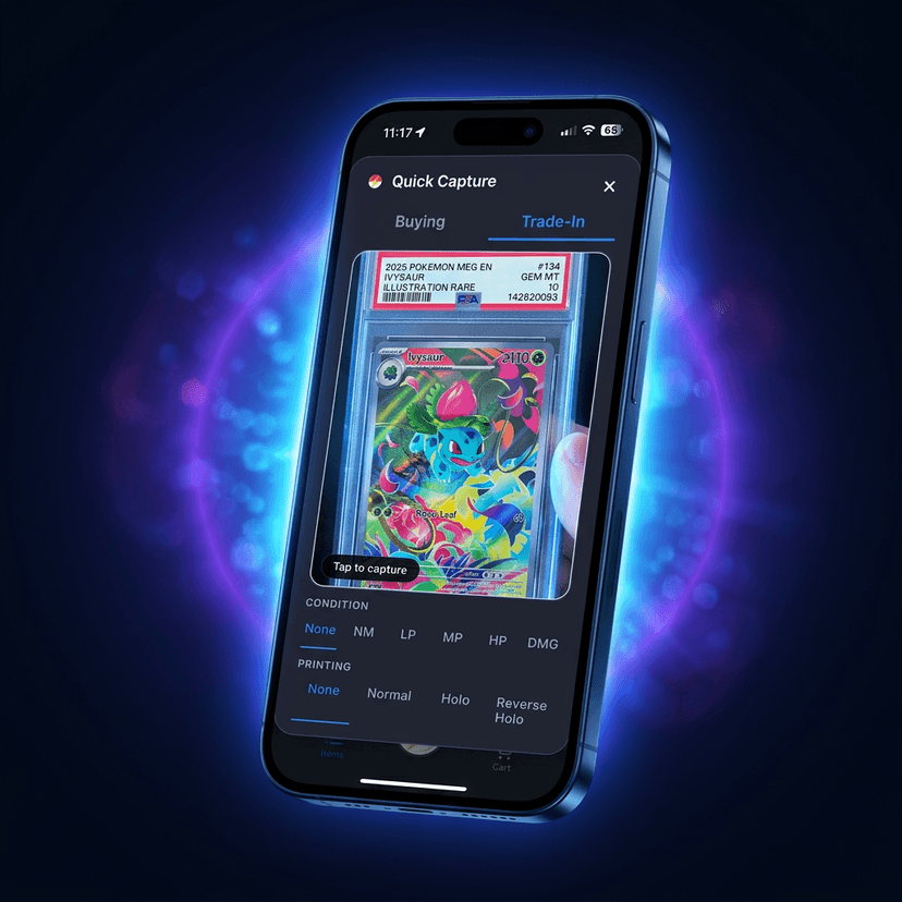 PokeSwift buying list showing AI-captured Pokemon cards with instant pricing